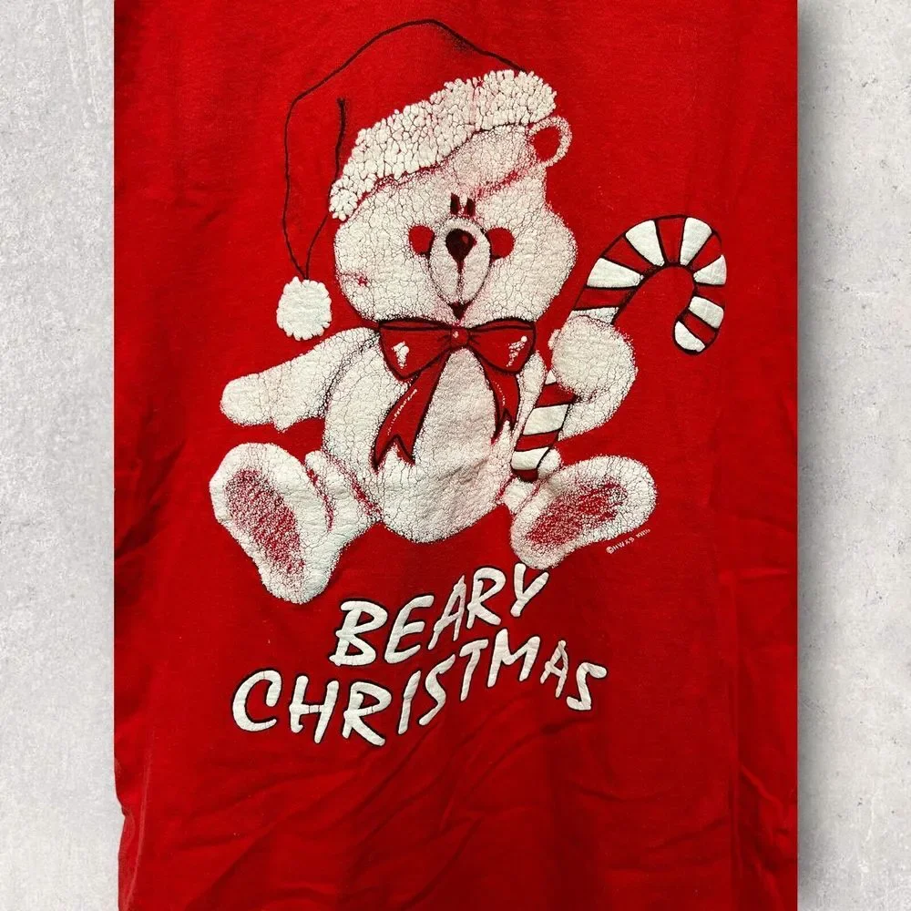 1986 Bearly Christmas‎ Women's Night Gown T Shirt Red Size XL